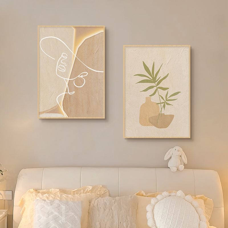 Korean Lifestyle Aesthetic - Drewniany Kremowy Styl Abstrakcyjna Grafika Liniowa